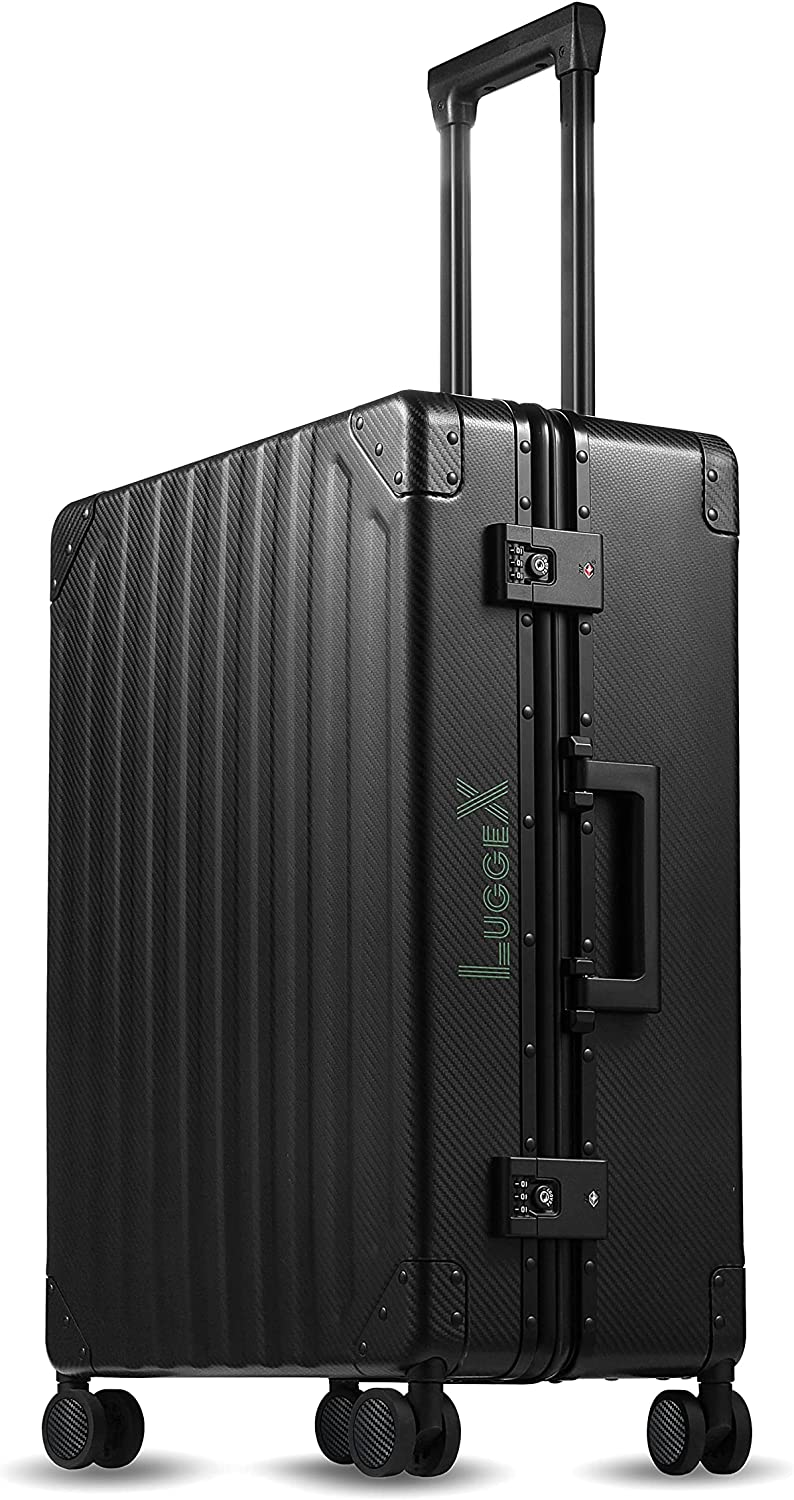 LUGGEX Aluminum Luggage Checked， 24 Inch No Zipper Luggage Metal Suitcase， Classy Carbon Fiber Pattern for Elegant Journey (Metal Suitcases with Wheels) - Image 2